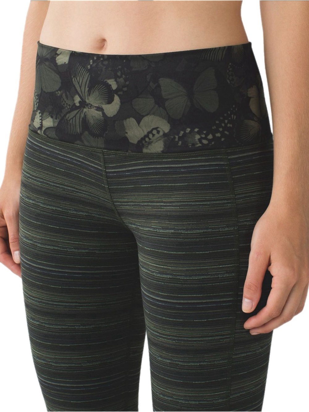 Lululemon Skinny Groove Pant II Roll Down Adjustable Butterfly Green Black Sz 6
